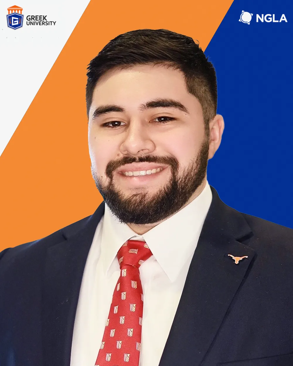 Branded Greek University headshot of a man in a suit